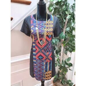 Everly Women's Multicolor Polyester Round Neck Short Sleeve Knee Length Dress S